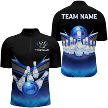 Load image into Gallery viewer, Custom 3D Bowling League Shirt Blue Bowling Jersey For Men Bowling Quarter-Zip Shirt Team BDT339