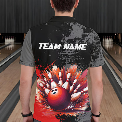 Custom Red Bowling Shirts for Men Women Team Bowling Polo and Quarter Zip for Bowler MBL75