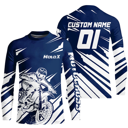 Custom Blue Motocross Jersey Dirt Bike Motorcycle Riding Shirt for Kid Men Women XM315