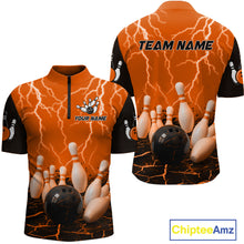 Load image into Gallery viewer, Orange Thunder Lightning &amp; Lava Bowling Shirt for Men Women Team Bowling Jersey MBL92
