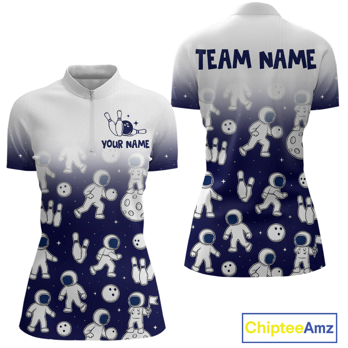 Astronaut Bowling Shirts for Men Women Team Bowling Polo & Quarter Zip Shirts MBL153