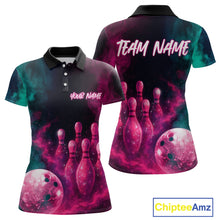 Load image into Gallery viewer, Green and Pink Smoke Bowling Shirts for Women Men Team Bowling Polo &amp; Quarter Zip MBL129