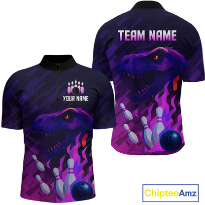 Dinosaur Purple Bowling Shirts for Men Women Custom Team Bowling Jerseys for Bowlers MBL133