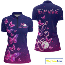 Load image into Gallery viewer, Purple Butterflies Bowling Shirts for Women Men Team Custom Bowling Jerseys MBL135