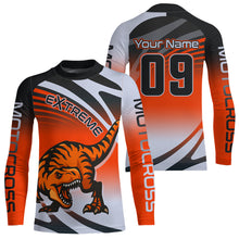 Load image into Gallery viewer, Orange Dinosaur Motocross Racing Jersey Custom Dirt Bike Shirt for Kid Women XM374