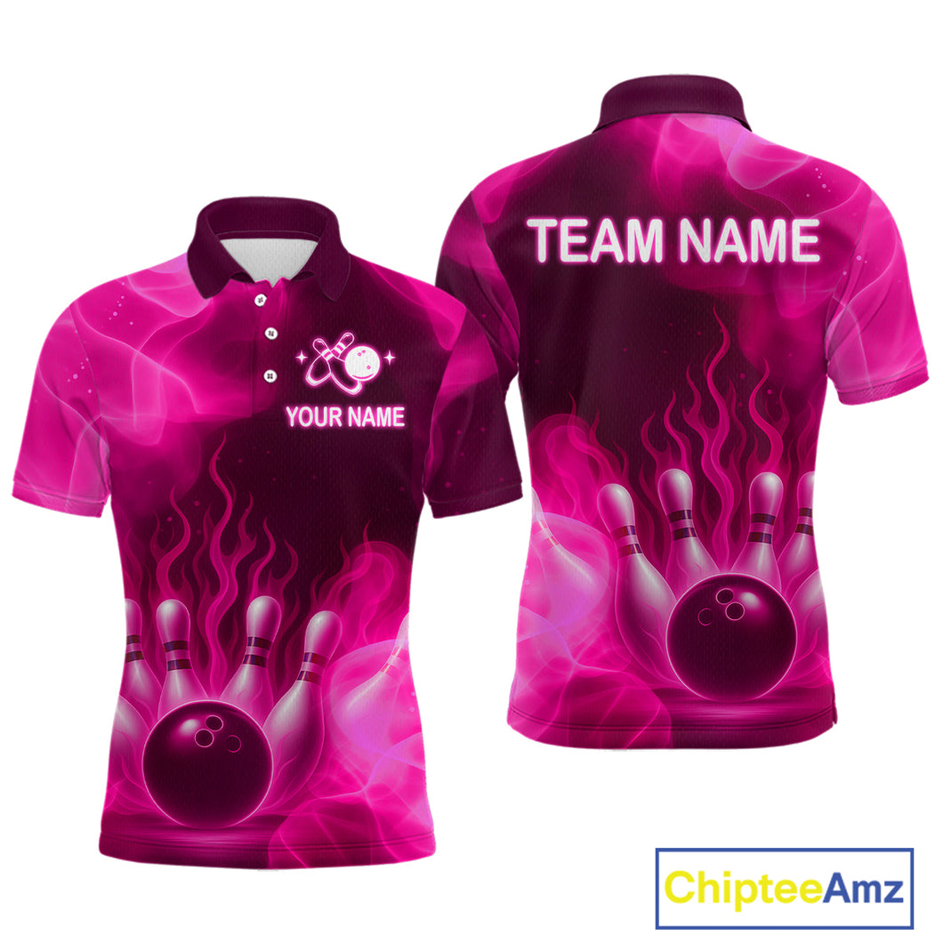 Pink Flaming Bowling Shirts for Women Men Custom Team Bowling Polo & Quarter Zip MBL140