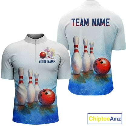 Watercolor Blue Bowling Shirts for Men Women Team Bowling Jersey for Bowlers MBL142