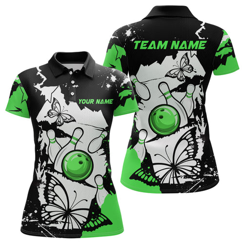 Custom Green Butterflies Bowling Shirt for Men Women Team Bowling Polo&Quater Zip MBL76