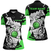 Load image into Gallery viewer, Custom Green Butterflies Bowling Shirt for Men Women Team Bowling Polo&amp;Quater Zip MBL76