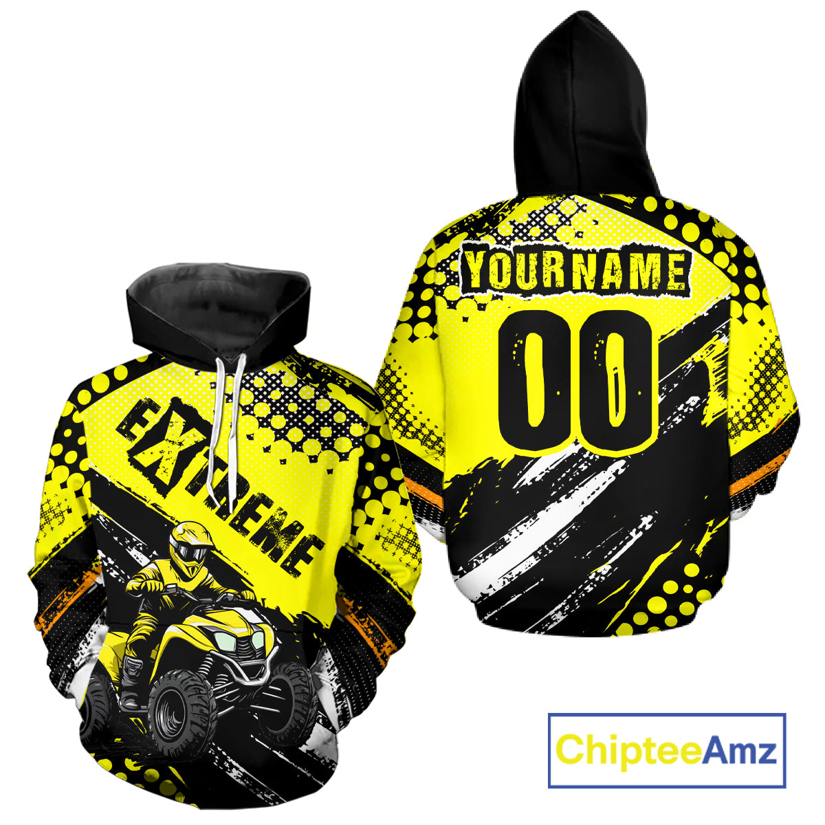 Custom Yellow ATV Motocross Hoodie for Men Women Quad Shirt ATV Riding Hoodie MHATV20