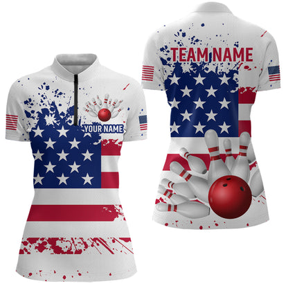 Patriotic Bowling Shirt Custom American Flag Bowling Shirts for Women Men Polo&1/4 Zip MBL07