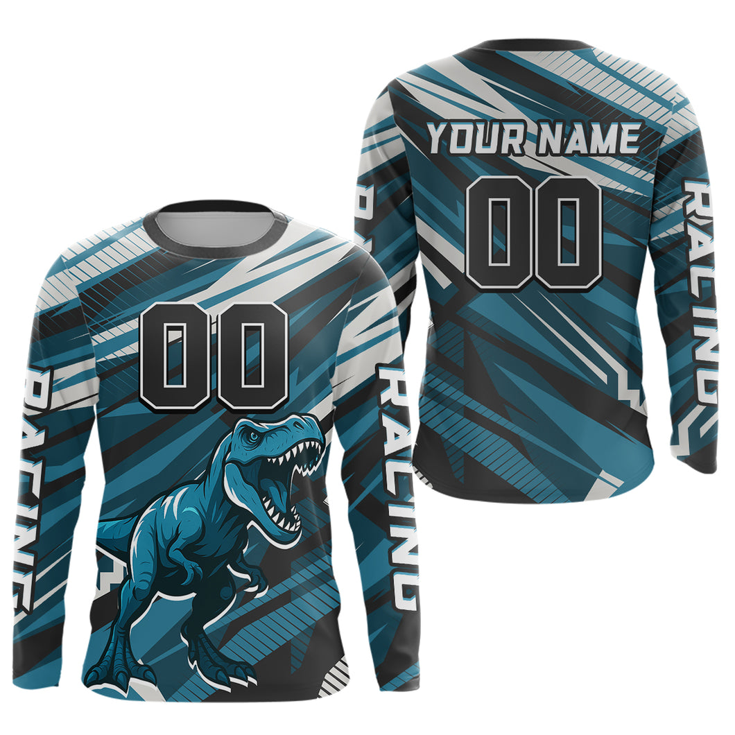 Dinosaur Motocross Jersey Custom Blue Dirt Bike Shirts for Men Kid Women Upf30+ XM351