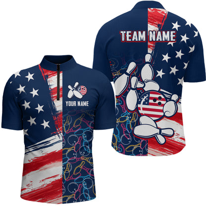 American Flag Bowling Shirts Patriotic Bowling Shirt for Men Women Polo&1/4 Zip Shirt MBL21