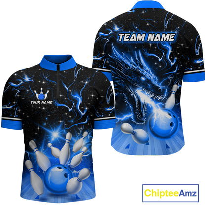 Blue Dragon Flaming Bowling Shirt for Men and Women Custom Bowling Jersey for Team MBL87