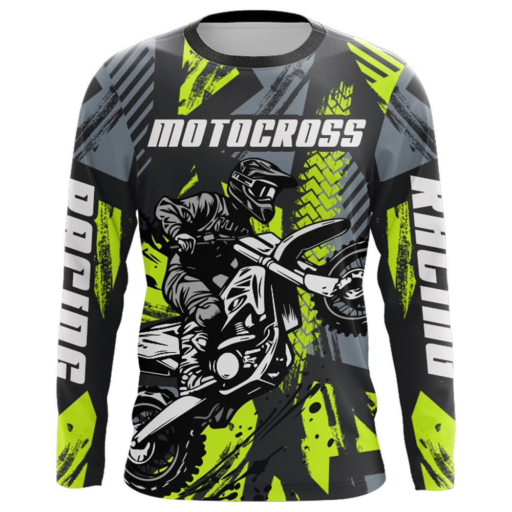 Custom Motocross Racing Jersey Men Kid Dirt Bike Shirt UPF30+ Off-Road Shirt Lime Green XM237