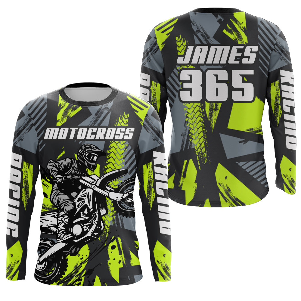 Custom Motocross Racing Jersey Men Kid Dirt Bike Shirt UPF30+ Off-Road Shirt Lime Green XM237