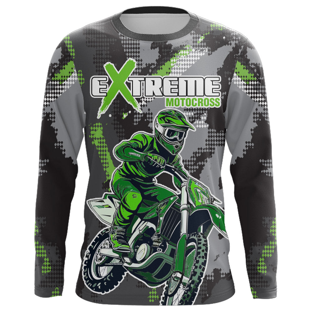 Motocross Racing Jersey Grey Green UPF30+ Dirt Bike Off-Road Shirt Men Kid Motorcycle XM182