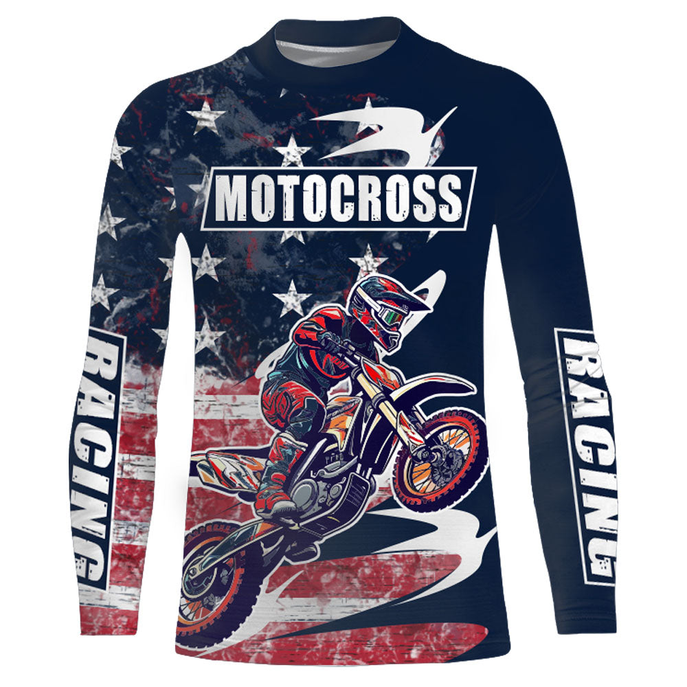 Motocross Jersey UPF30+ American Flag Dirt Bike Racing Adult&Kid Off-Road Motorcycle Shirt| XM67