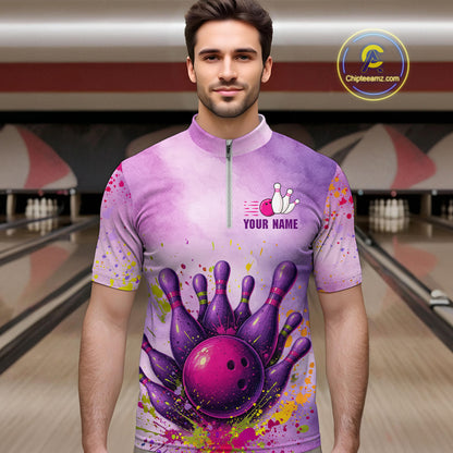 Purple Bowling Shirts for Women Men Team Bowling Polo & Quarter Zip for Bowlers MBL119