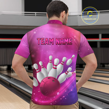 Custom Pink Galaxy Bowling Shirts for Men Women Team Bowling Polo and Quarter Zip MBL122