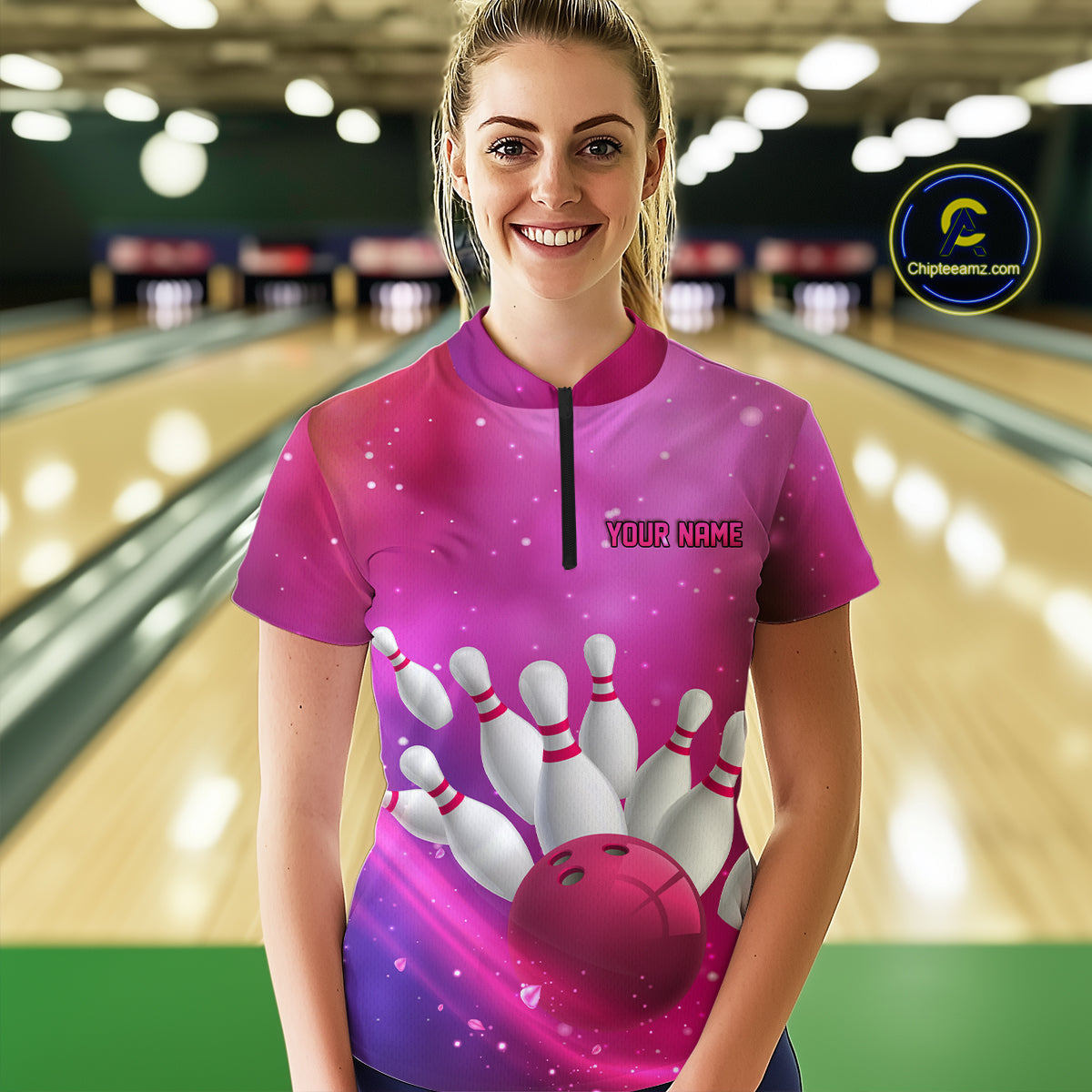 Custom Pink Galaxy Bowling Shirts for Men Women Team Bowling Polo and Quarter Zip MBL122