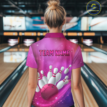 Custom Pink Galaxy Bowling Shirts for Men Women Team Bowling Polo and Quarter Zip MBL122
