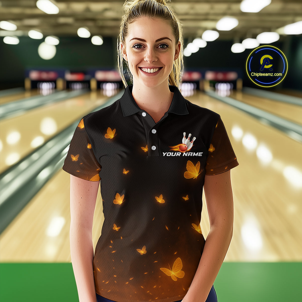 Lightning Butterflies Bowling Shirts for Women Men Team Bowling Polo & Quarter Zip MBL147