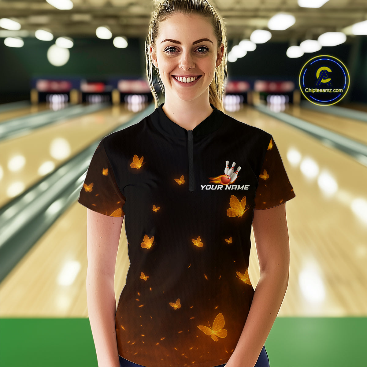 Lightning Butterflies Bowling Shirts for Women Men Team Bowling Polo & Quarter Zip MBL147