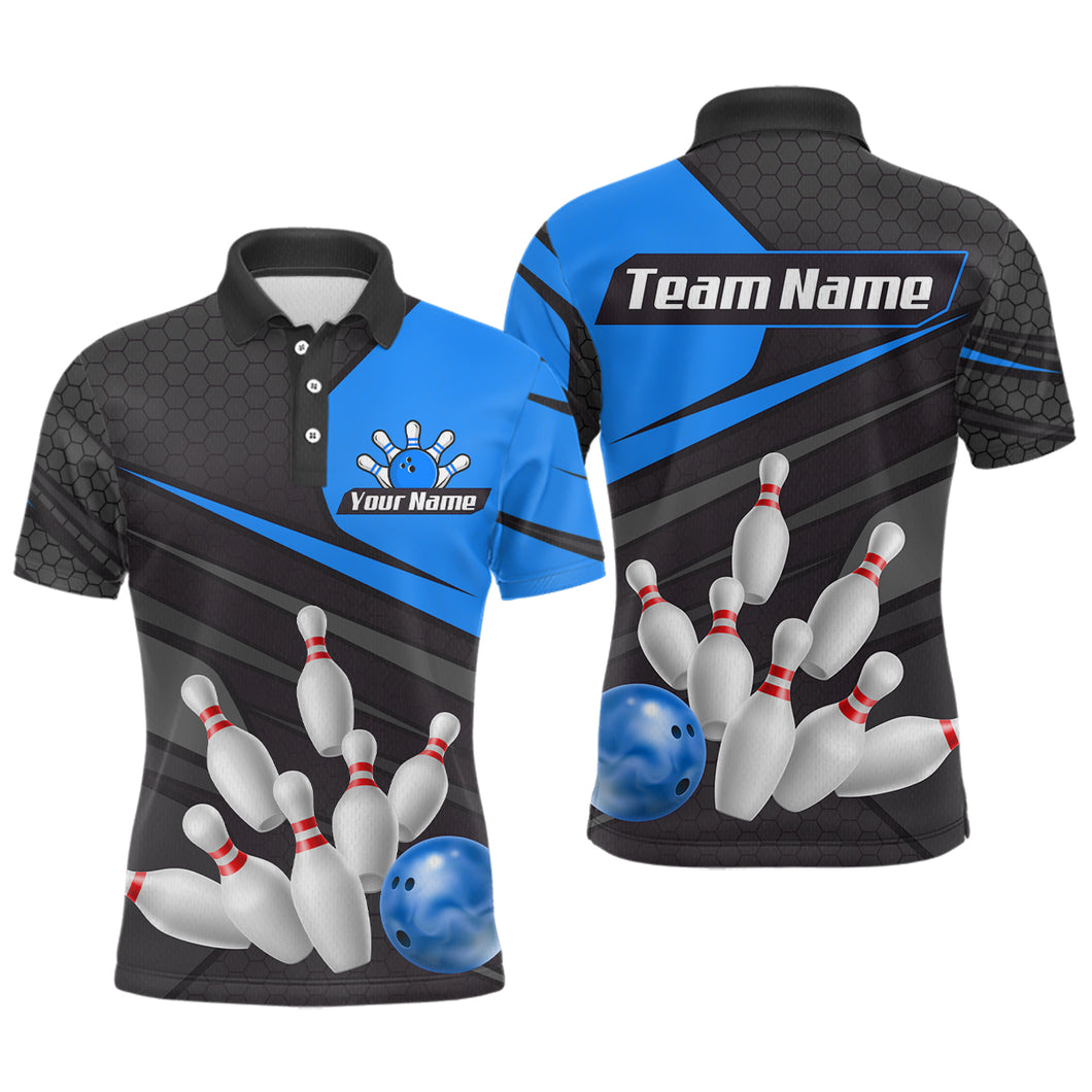 Blue Bowling Shirt for Men&Women Team Bowling Jersey Colorful Bowling Polo & 1/4 Zip MBL49