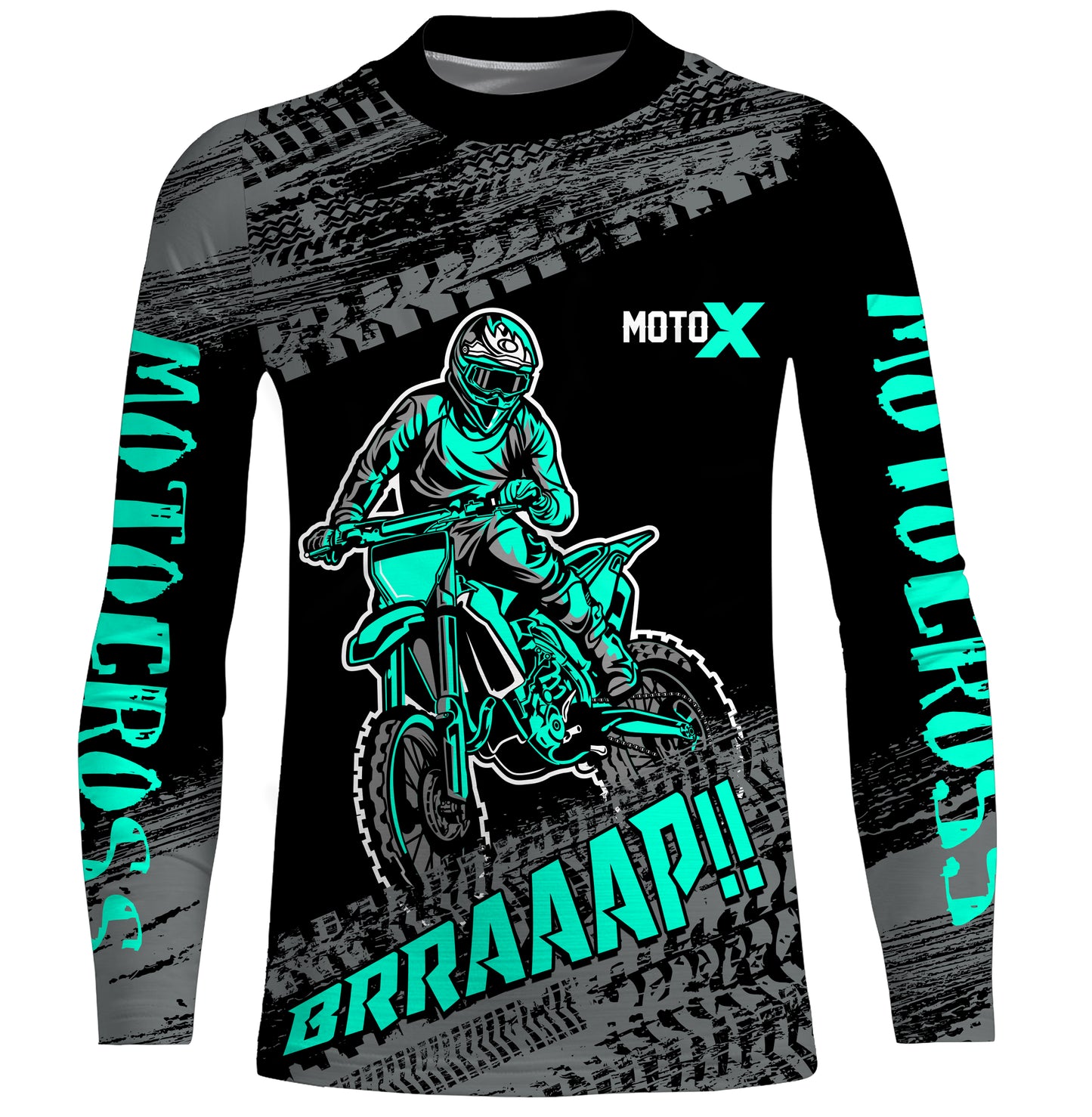 Motocross Jersey Kid Men Dirt Bike Racing Shirt Upf30+ Off-road Motorcycle Jersey Turquoise XM202