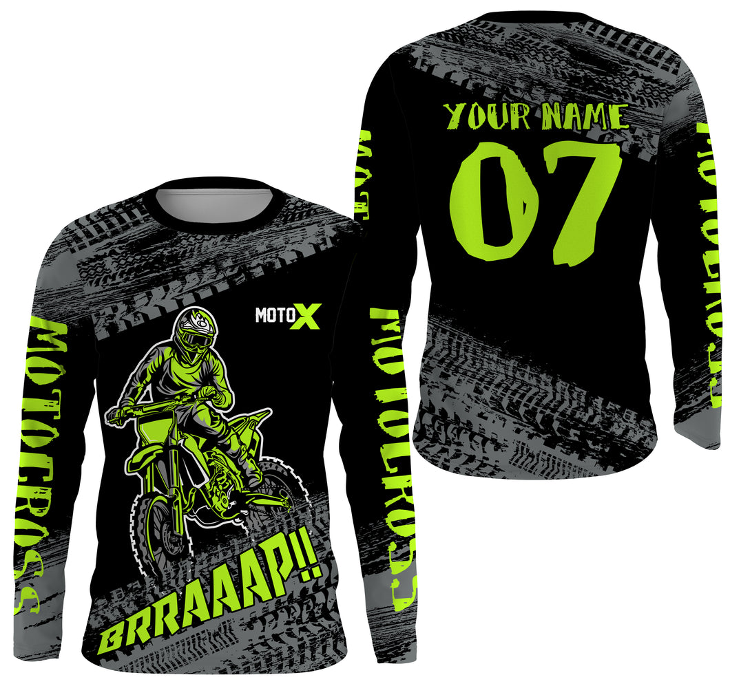 Motocross Jersey Kid Men Dirt Bike Racing Shirt Upf30+ Off-road Motorcycle Jersey Lime Green XM202