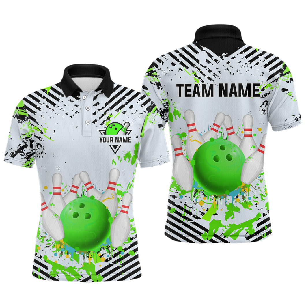 Green Bowling Shirts Custom Watercolor Bowling Jersey for Men Women with Team Name MBL53