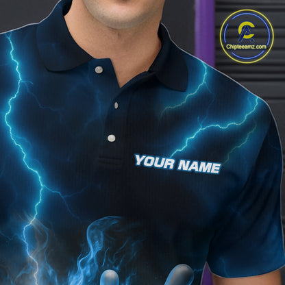 Lightning Blue Bowling Shirts for Women Men Custom Team Bowling Polo & Quarter Zip MBL131