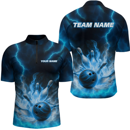 Lightning Blue Bowling Shirts for Women Men Custom Team Bowling Polo & Quarter Zip MBL131