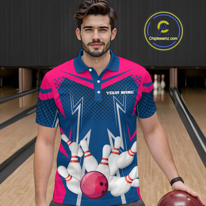 Pink&Blue Bowling Shirts for Men Women Team Personalized Bowling Polo and Quarter Zip MBL112