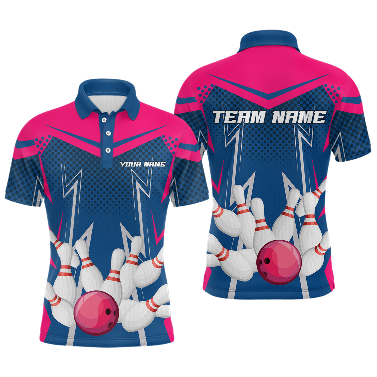 Pink&Blue Bowling Shirts for Men Women Team Personalized Bowling Polo and Quarter Zip MBL112
