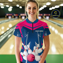 Load image into Gallery viewer, Pink&amp;Blue Bowling Shirts for Men Women Team Personalized Bowling Polo and Quarter Zip MBL112