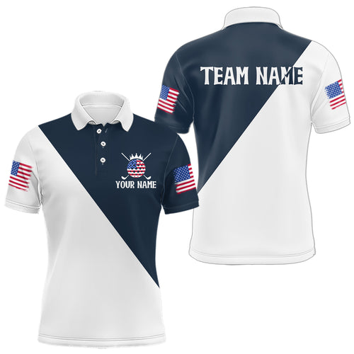 White and Blue Golf Polo Shirt Custom Patriotic Golf Shirts for Men Women Team MMG52