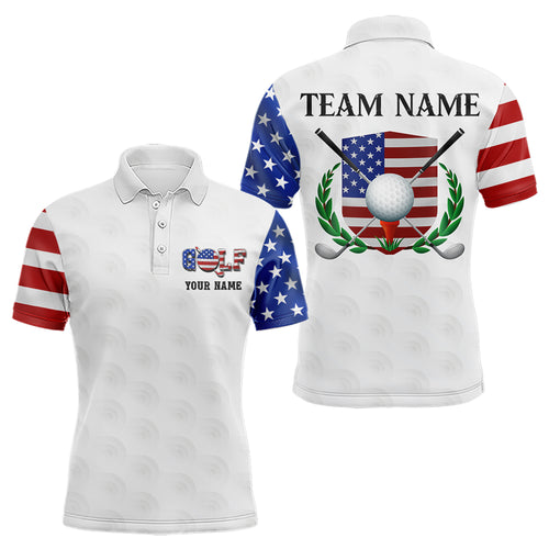 Custom Patriotic Golf Polo Shirt for Men Women Team US Flag Golf Shirts White MMG23