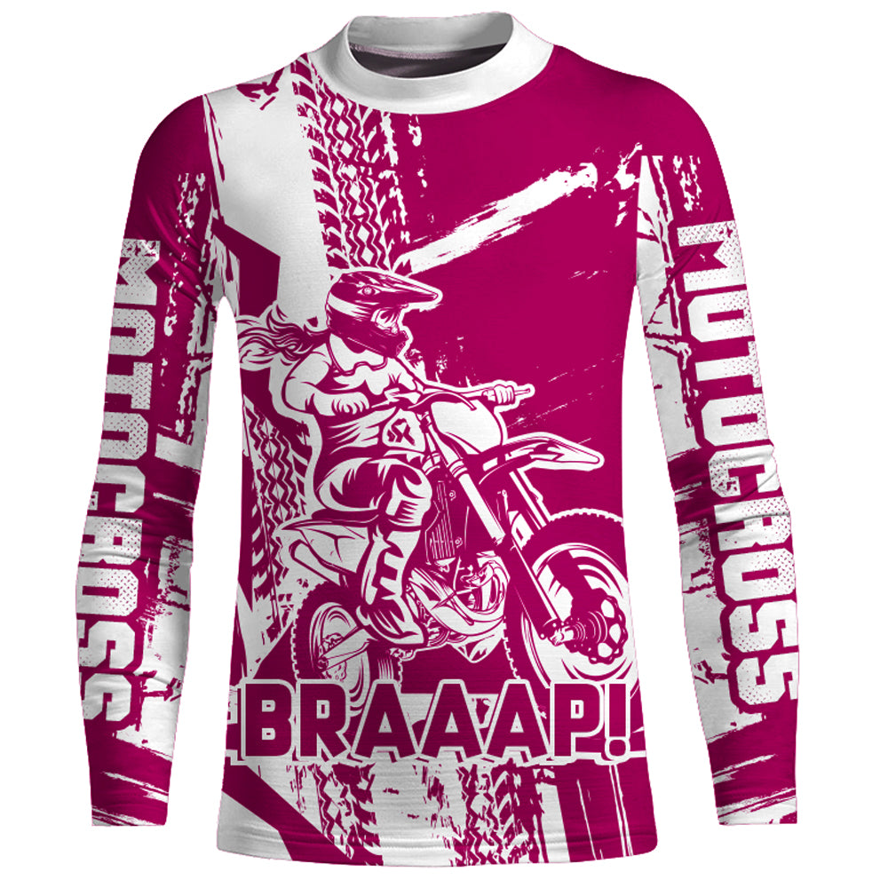 Custom Motocross Jersey Pink Dirt Bike Shirt UPF30+ Youth Motorcycle Racing Girls Off-road Jersey XM197