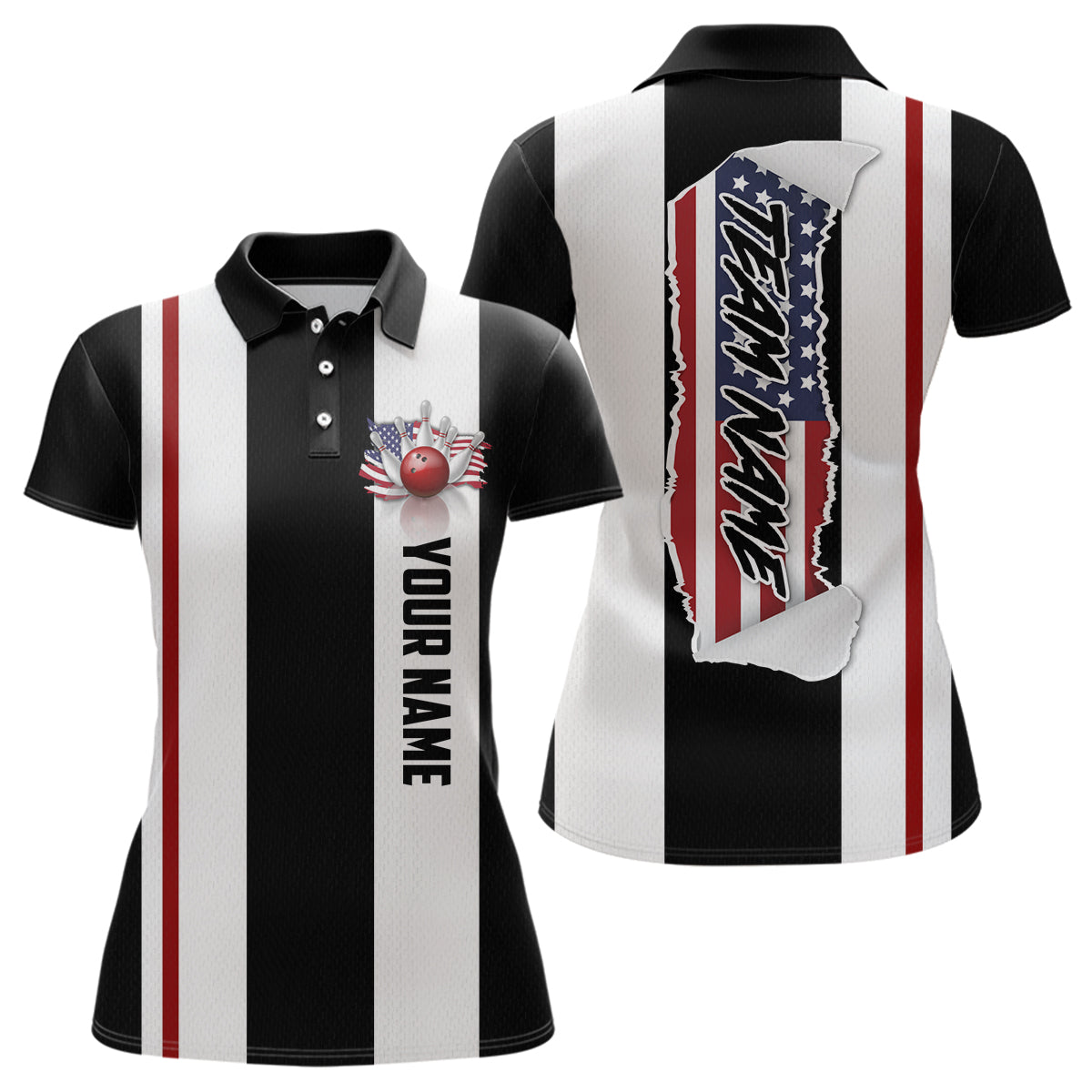 American Flag Bowling Shirt Patriotic Bowling Jersey for Men Women Bowling Polo&1/4 Zip MBL29