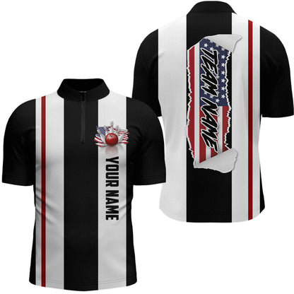 American Flag Bowling Shirt Patriotic Bowling Jersey for Men Women Bowling Polo&1/4 Zip MBL29
