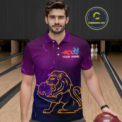 Neon Purple Lion Bowling Shirts for Men Women Team Bowling Jerseys Polo and Zip Shirt MBL165