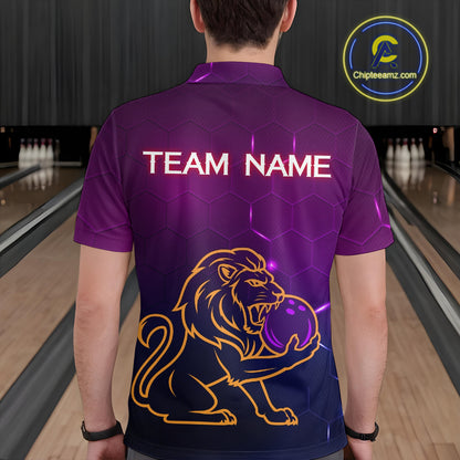 Neon Purple Lion Bowling Shirts for Men Women Team Bowling Jerseys Polo and Zip Shirt MBL165