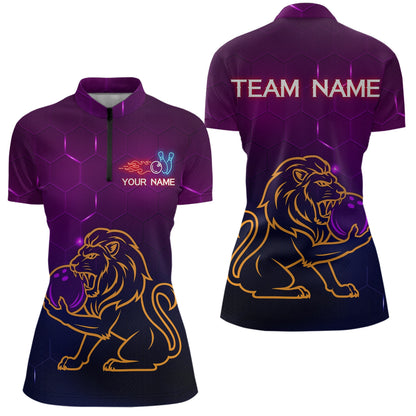 Neon Purple Lion Bowling Shirts for Men Women Team Bowling Jerseys Polo and Zip Shirt MBL165
