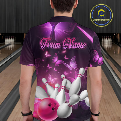 Purple Butterflies Bowling Shirts Men Women Team Bowling Jerseys Polo and Zip Shirt MBL166