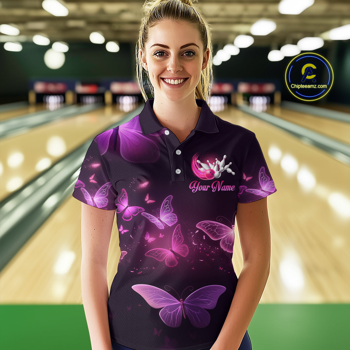 Purple Butterflies Bowling Shirts Men Women Team Bowling Jerseys Polo and Zip Shirt MBL166