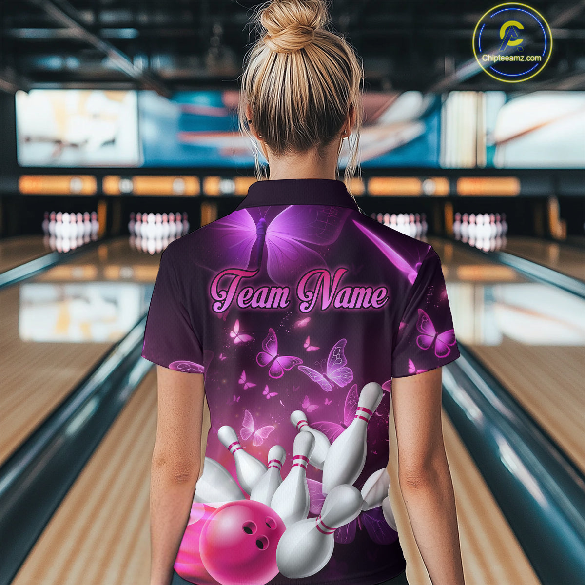 Purple Butterflies Bowling Shirts Men Women Team Bowling Jerseys Polo and Zip Shirt MBL166