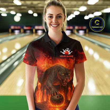Custom Leopard Bowling Shirts for Women Men Team Bowling Polo and Quarter Zip MBL145