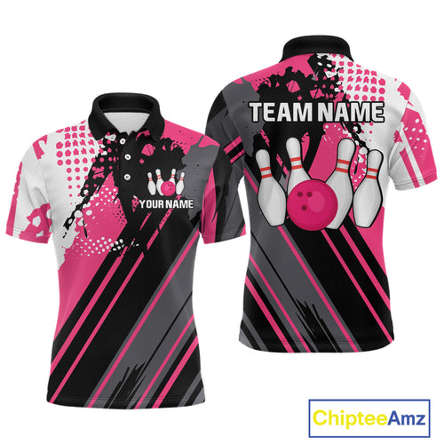 Custom Pink Bowling Shirts for Men Women Team Bowling Polo and Quarter Zip MBL104